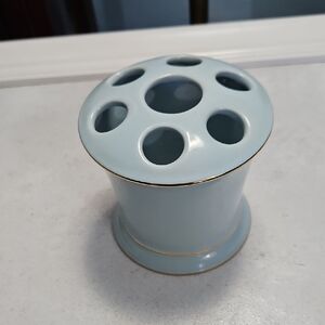 Ceramic Baby Blue With Gold Rim Toothbrush Holder